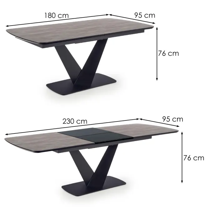 Rozkladací stôl Vinston 180/230x95cm Mdf/Oceľ – Tmavé Popolavý/Čierna,3