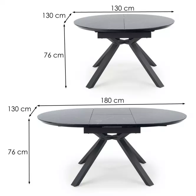 Rozkladací stôl Vertigo 130/180x130cm Čierna Marmur/Čierna