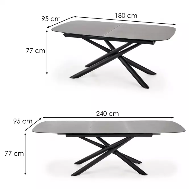 Rozkladací stôl Capello 180/240x95cm Sklo/Oceľ – Tmavé Popolavý/Čierna,5