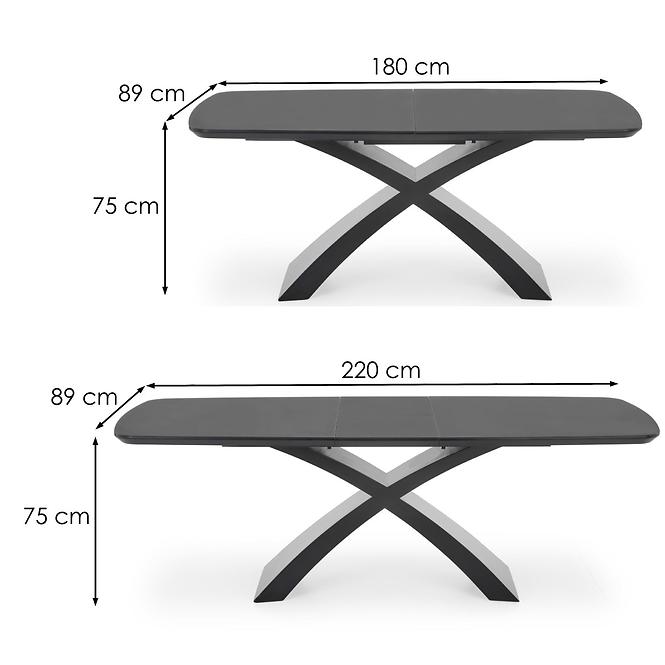 Rozkladací stôl Silvestro 180/220x89cm Sklo/Mdf – Tmavé Popolavý/Čierna