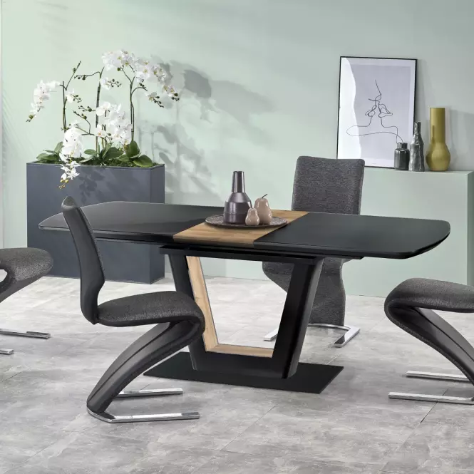 Rozkladací stôl Farrel 160/200x90cm Sklo/Mdf/Oceľ – Čierna/Orechowy,4