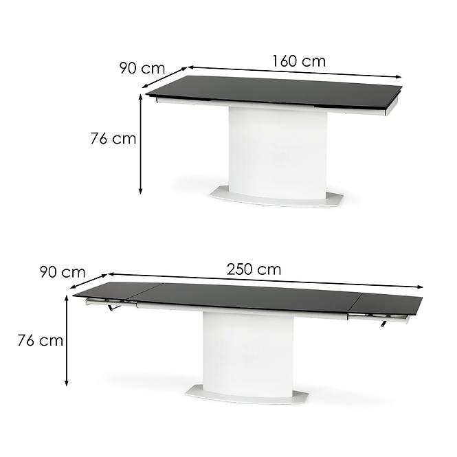 Rozkladací stôl Anderson 160/250x90cm Sklo/Oceľ – Čierna/Biely