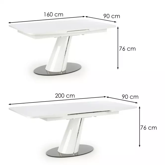 Rozkladací stôl Odense 160/200x90cm Mdf/Oceľ – Biely
