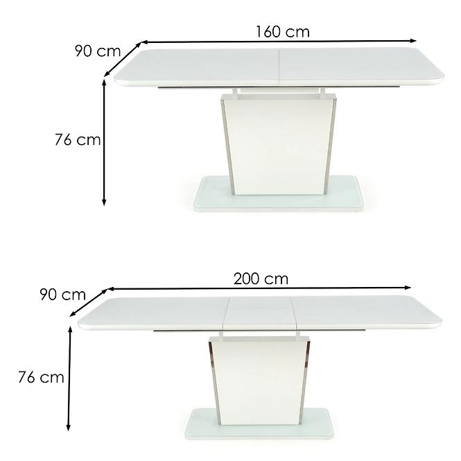 Rozkladací stôl Bonari 160/200x90cm Sklo/Mdf/Oceľ – Biely