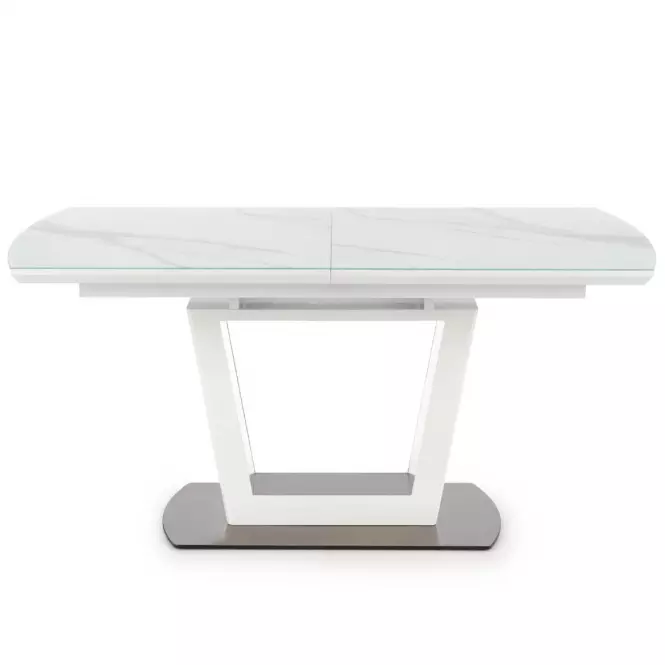 Rozkladací stôl Blanco 160/200 Sklo/Mdf/Oceľ – Biely Marmur/Biely