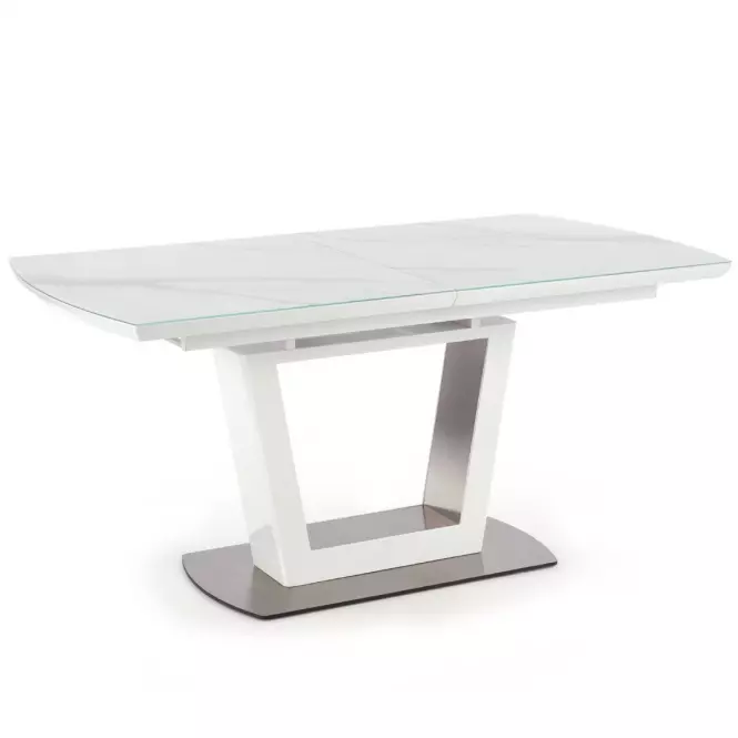 Rozkladací stôl Blanco 160/200 Sklo/Mdf/Oceľ – Biely Marmur/Biely