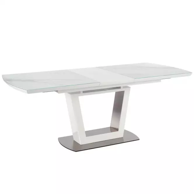 Rozkladací stôl Blanco 160/200 Sklo/Mdf/Oceľ – Biely Marmur/Biely