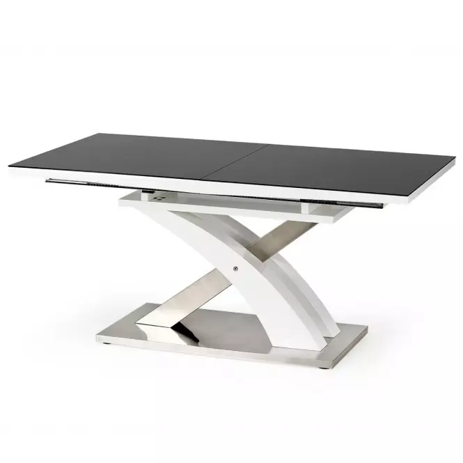 Rozkladací stôl Sandor 2 160/220x90cm  Sklo-Čierna/Mdf-Biely