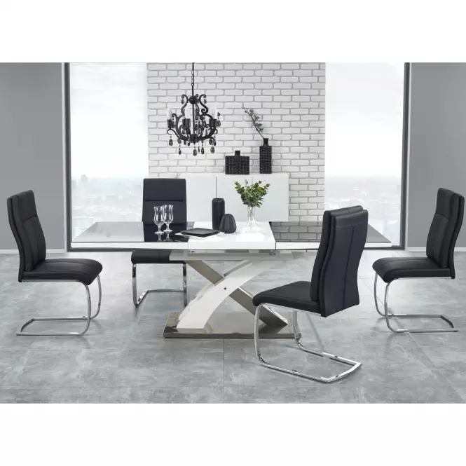 Rozkladací stôl Sandor 2 160/220x90cm  Sklo-Čierna/Mdf-Biely