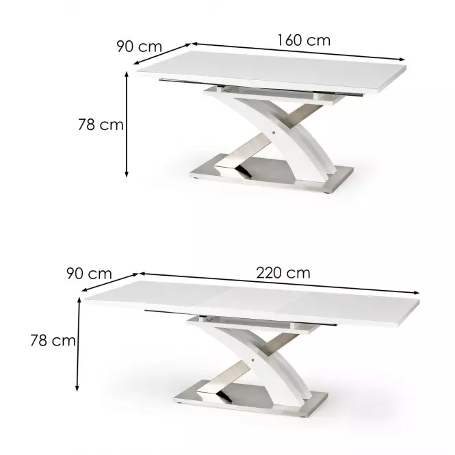 Rozkladací stôl Sandor 2 160/220x90cm  Sklo/Mdf/Oceľ – Biely