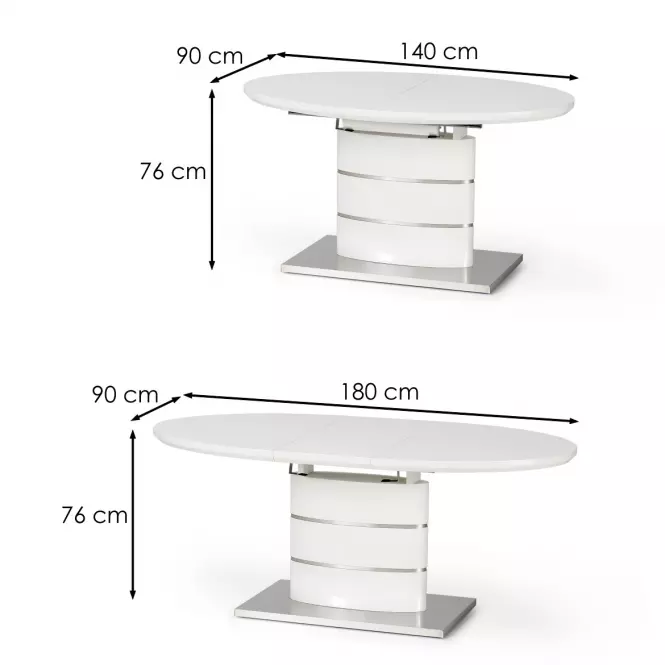 Rozkladací stôl Aspen 140/180x90cm Mdf/Oceľ – Biely