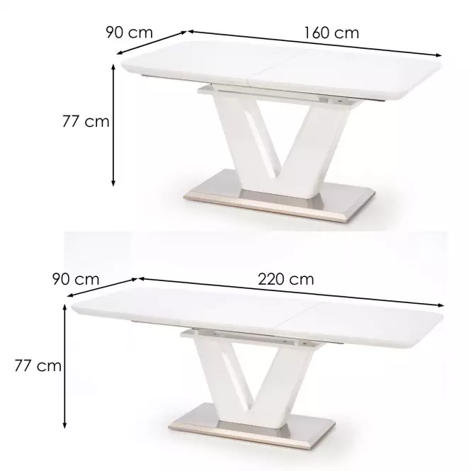 Rozkladací stôl Mistral 160/220x90cm Mdf/Oceľ – Biely