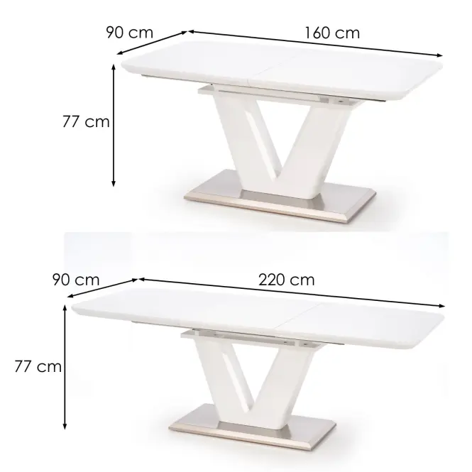 Rozkladací stôl Mistral 160/220x90cm Mdf/Oceľ – Biely,3