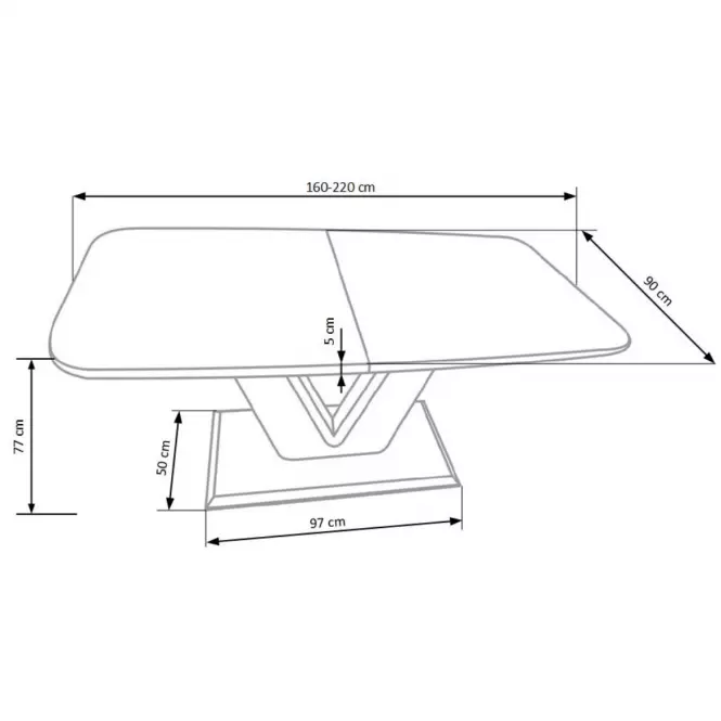 Rozkladací stôl Mistral 160/220x90cm Mdf/Oceľ – Biely