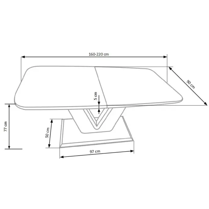 Rozkladací stôl Mistral 160/220x90cm Mdf/Oceľ – Biely,4