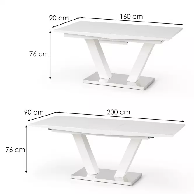 Rozkladací stôl Vision 160/200x90cm Mdf/Oceľ – Biely