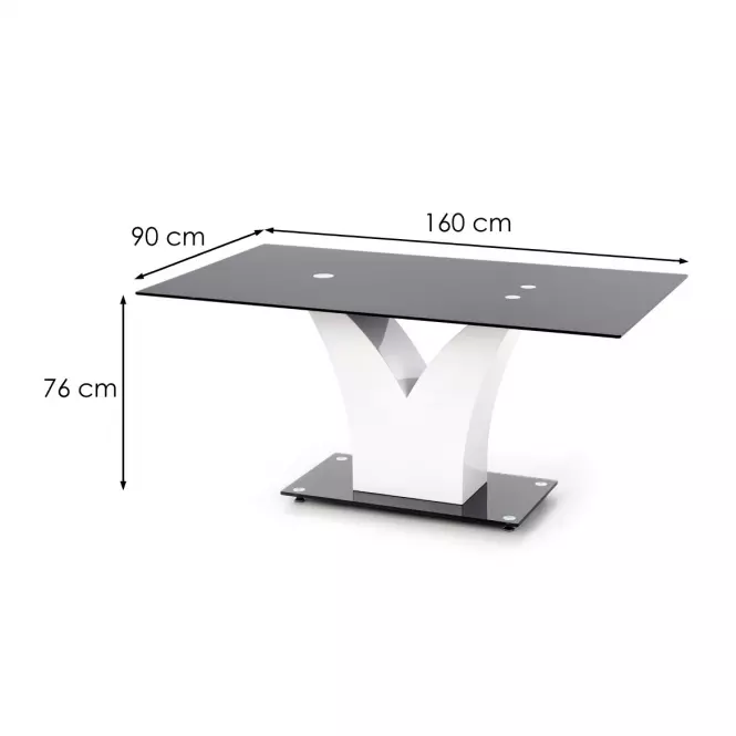 Stôl Vesper 160 Sklo/Mdf – Čierna/Biely,2