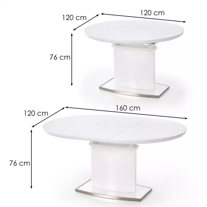 Rozkladací stôl Federico 120/160x120cm Mdf/Oceľ – Biely,2