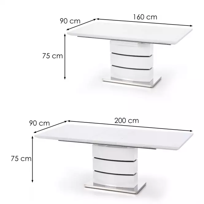 Rozkladací stôl Nobel 160/200x90cm Mdf/Oceľ – Biely,3