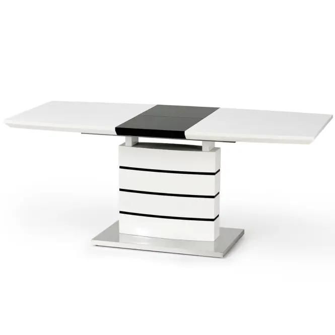 Rozkladací stôl Nord 140/180x80cm Mdf/Oceľ – Biely/Čierna,2