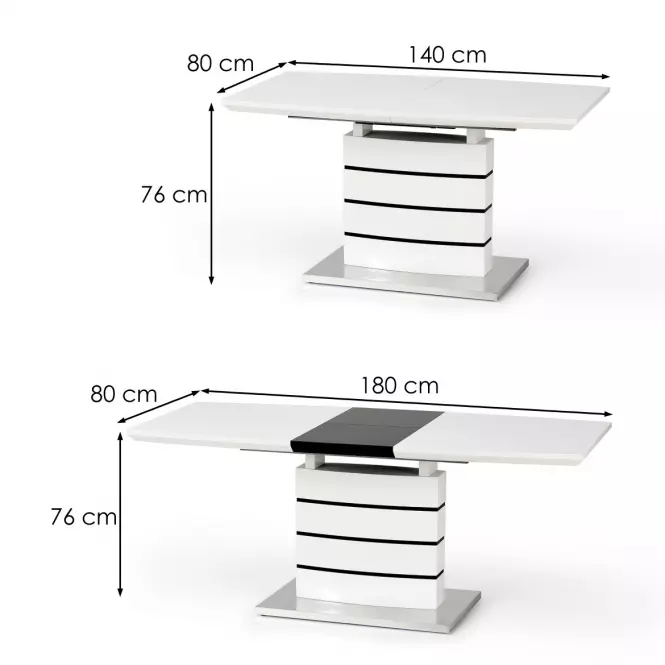 Rozkladací stôl Nord 140/180x80cm Mdf/Oceľ – Biely/Čierna