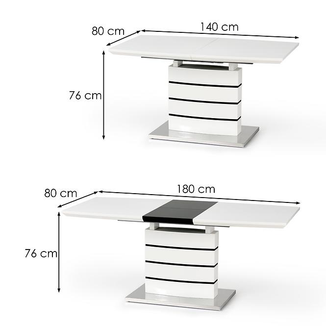 Rozkladací stôl Nord 140/180x80cm Mdf/Oceľ – Biely/Čierna