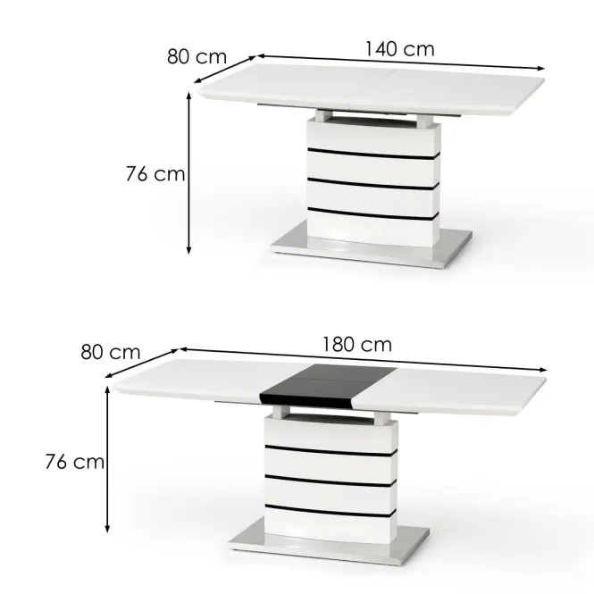 Rozkladací stôl Nord 140/180x80cm Mdf/Oceľ – Biely/Čierna,3