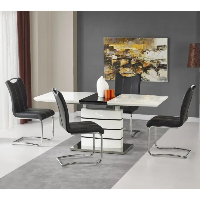 Rozkladací stôl Nord 140/180x80cm Mdf/Oceľ – Biely/Čierna,4