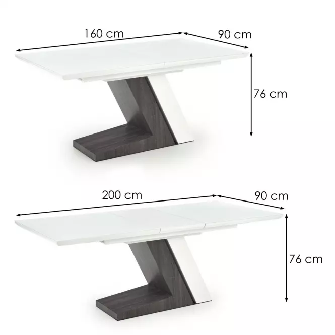 Rozkladací stôl Mortis 160/200x90cm Mdf – Biely/Tmavé Popolavý,5