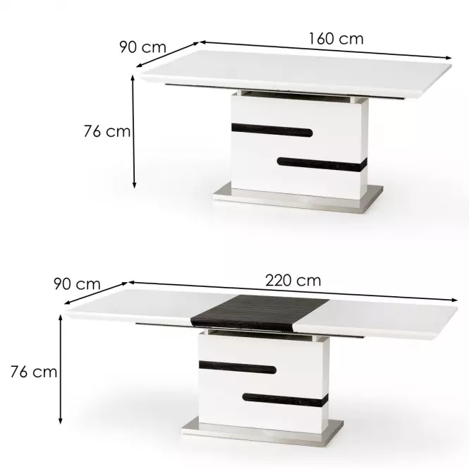 Rozkladací stôl Monaco 160/220x90cm Mdf/Oceľ – Biely/Popolavý