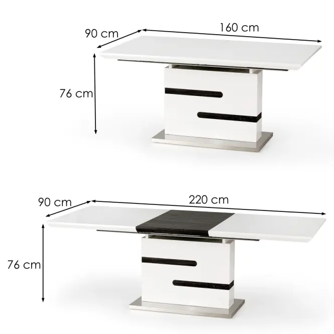 Rozkladací stôl Monaco 160/220x90cm Mdf/Oceľ – Biely/Popolavý,3