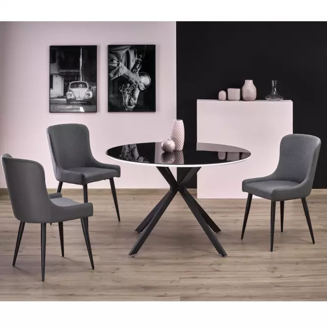 Stôl Avelar 120 Sklo/Mdf/Oceľ – Čierna/Biely,3