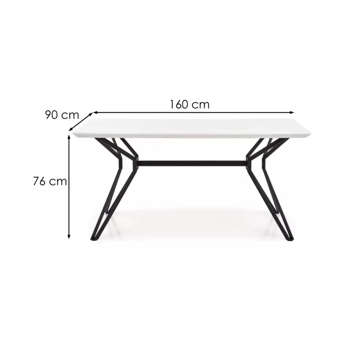 Stôl Pascal 160 Mdf/Oceľ – Biely/Čierna