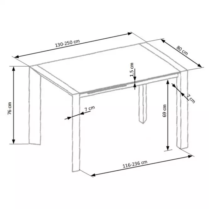 Rozkladací stôl Stanford Xl 130/250x80cm Mdf/Oceľ – Biely