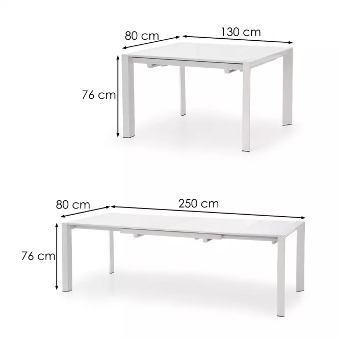Rozkladací stôl Stanford Xl 130/250x80cm Mdf/Oceľ – Biely