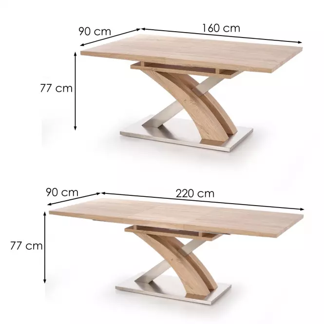 Rozkladací stôl Sandor 160/220x90cm  Mdf/Oceľ – Sonoma