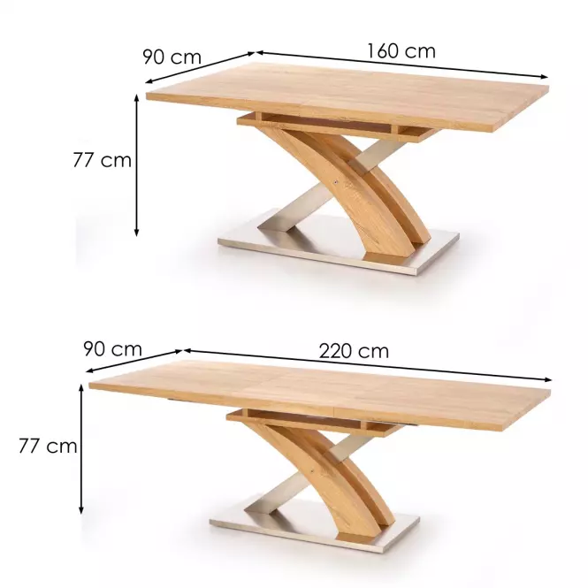 Rozkladací stôl Sandor 160/220x90cm  Mdf/Oceľ – Dub Zlatá