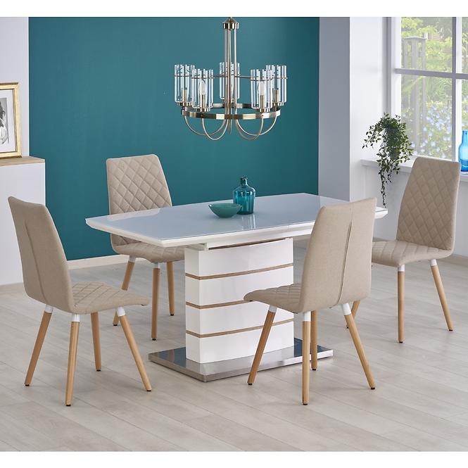 Rozkladací stôl Toronto 140/180x80cm Mdf/Sklo/Oceľ – Biely/Dub Zlatá