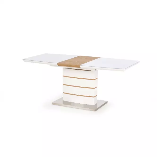 Rozkladací stôl Toronto 140/180x80cm Mdf/Sklo/Oceľ – Biely/Dub Zlatá