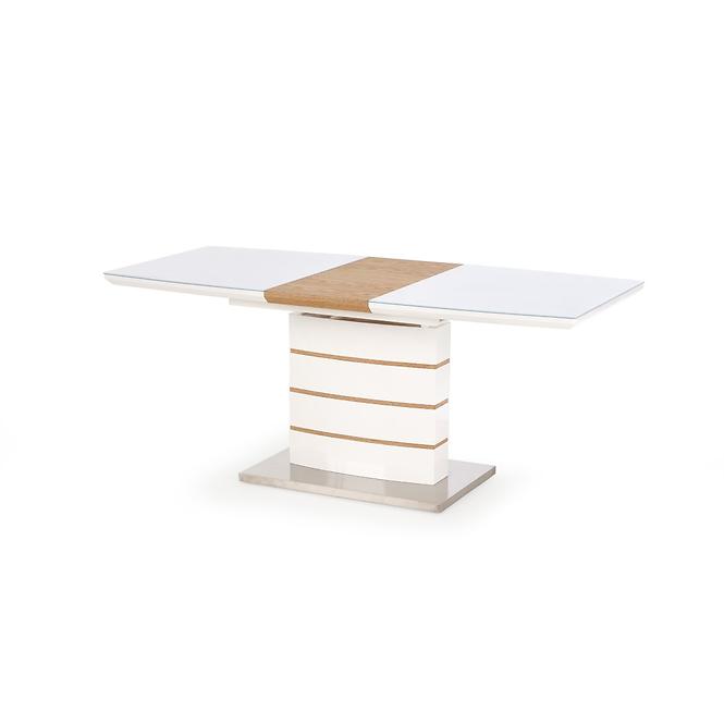 Rozkladací stôl Toronto 140/180x80cm Mdf/Sklo/Oceľ – Biely/Dub Zlatá