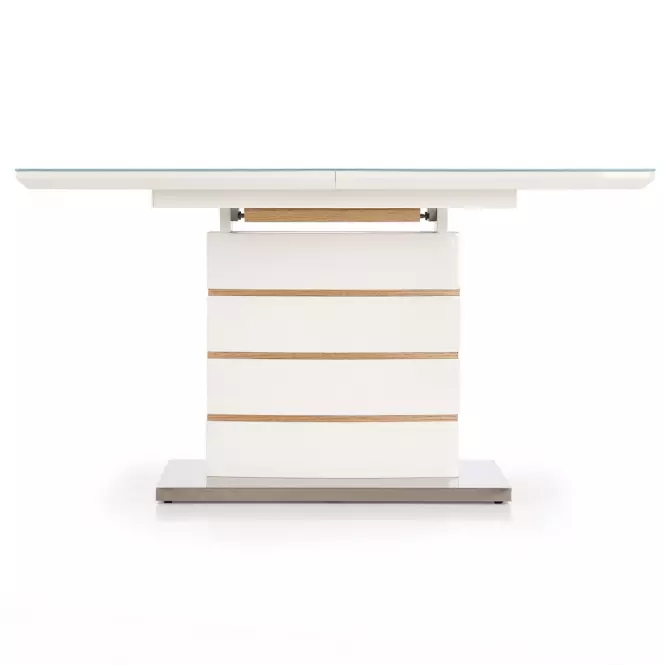 Rozkladací stôl Toronto 140/180x80cm Mdf/Sklo/Oceľ – Biely/Dub Zlatá