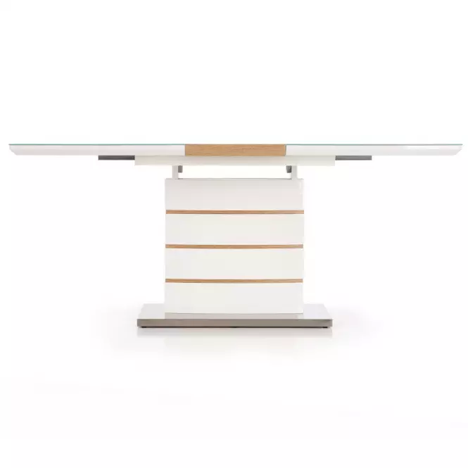 Rozkladací stôl Toronto 140/180x80cm Mdf/Sklo/Oceľ – Biely/Dub Zlatá