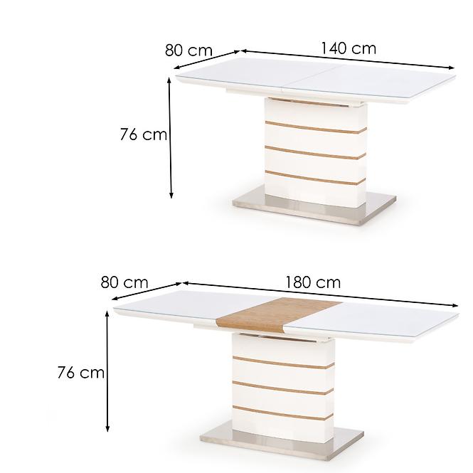 Rozkladací stôl Toronto 140/180x80cm Mdf/Sklo/Oceľ – Biely/Dub Zlatá