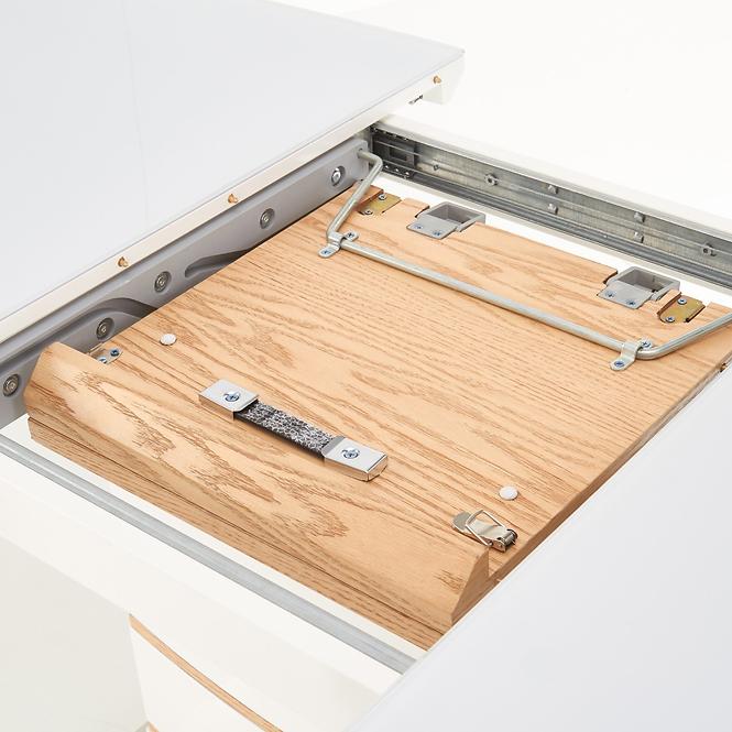 Rozkladací stôl Toronto 140/180x80cm Mdf/Sklo/Oceľ – Biely/Dub Zlatá