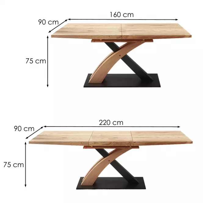 Rozkladací stôl Sandor 3 160/220x90cm  Mdf/Oceľ – Dub Zlatá/Čierna