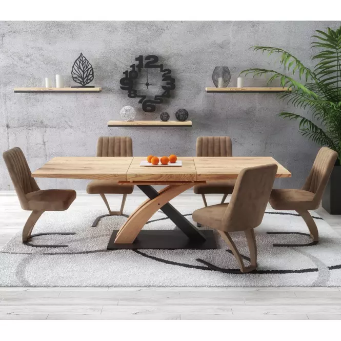 Rozkladací stôl Sandor 3 160/220x90cm  Mdf/Oceľ – Dub Zlatá/Čierna