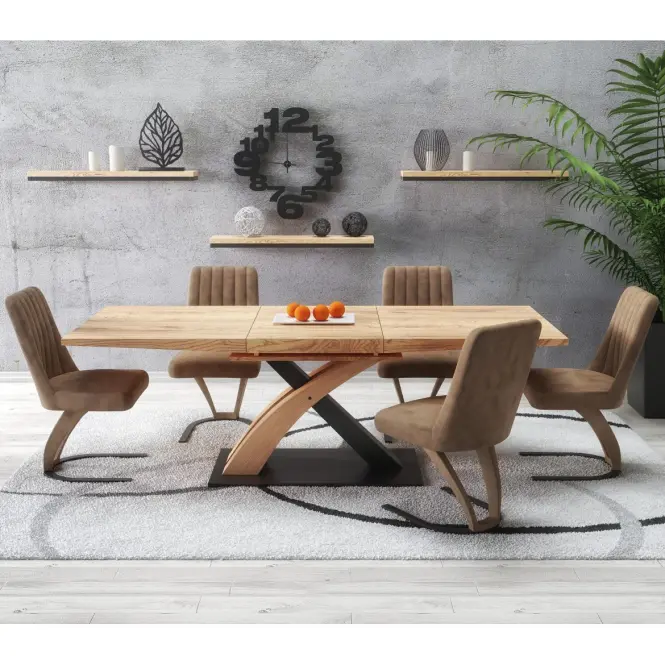 Rozkladací stôl Sandor 3 160/220x90cm  Mdf/Oceľ – Dub Zlatá/Čierna,4