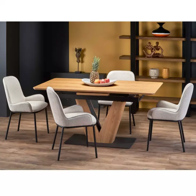 Rozkladací stôl Umberto 160/200x90cm Mdf/Oceľ – Dub Naturalny/Čierna,10