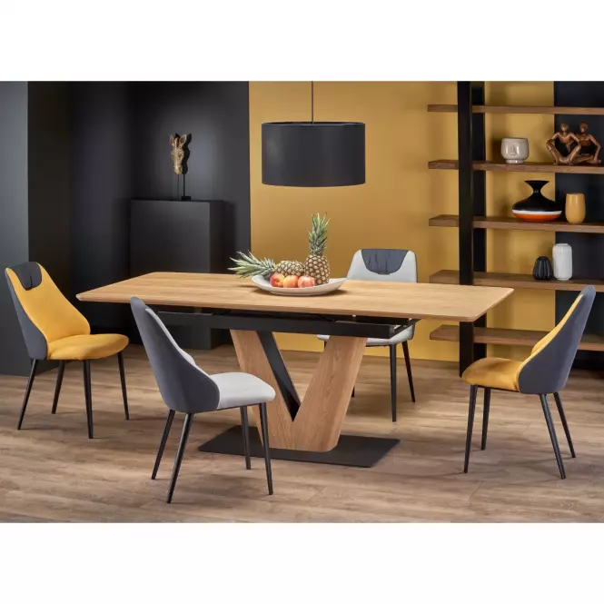 Rozkladací stôl Umberto 160/200x90cm Mdf/Oceľ – Dub Naturalny/Čierna,16