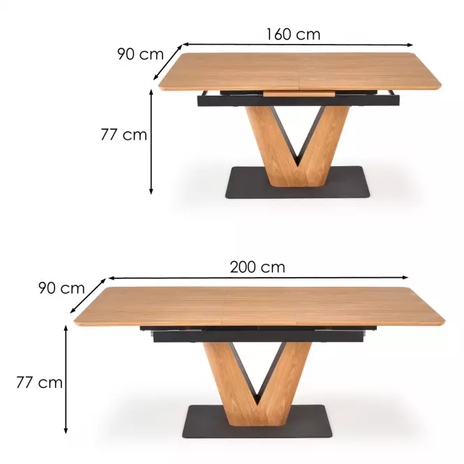 Rozkladací stôl Umberto 160/200x90cm Mdf/Oceľ – Dub Naturalny/Čierna,5